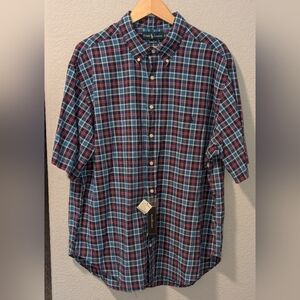 Ralph Lauren Men's Blue and Red Plaid Casual Button Down Shirt